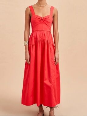 La Ligne Marceline Dress Poppy Red XS Smocked Fit Flare Sold Out